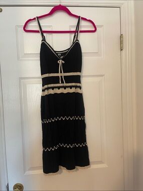 Madden NYC Black Midi Knit Dress with Cream Accents